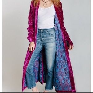 Free People Dhalia Purple Velvet Duster in XS Rare